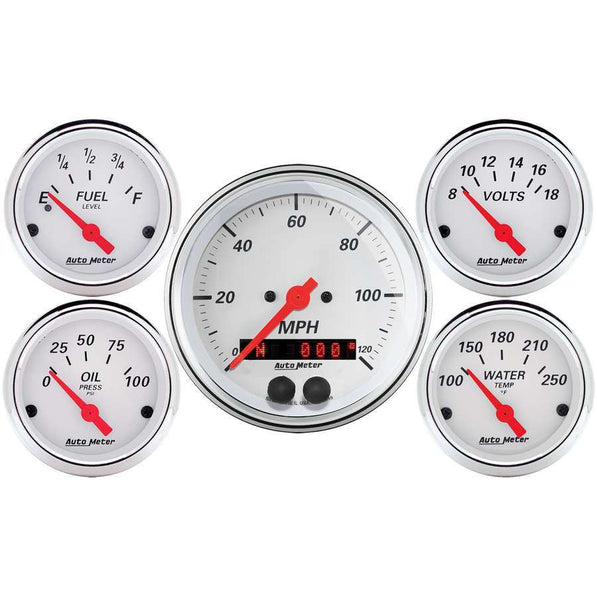 Traditional incandescent lighting illuminates around the perimeter of the dial