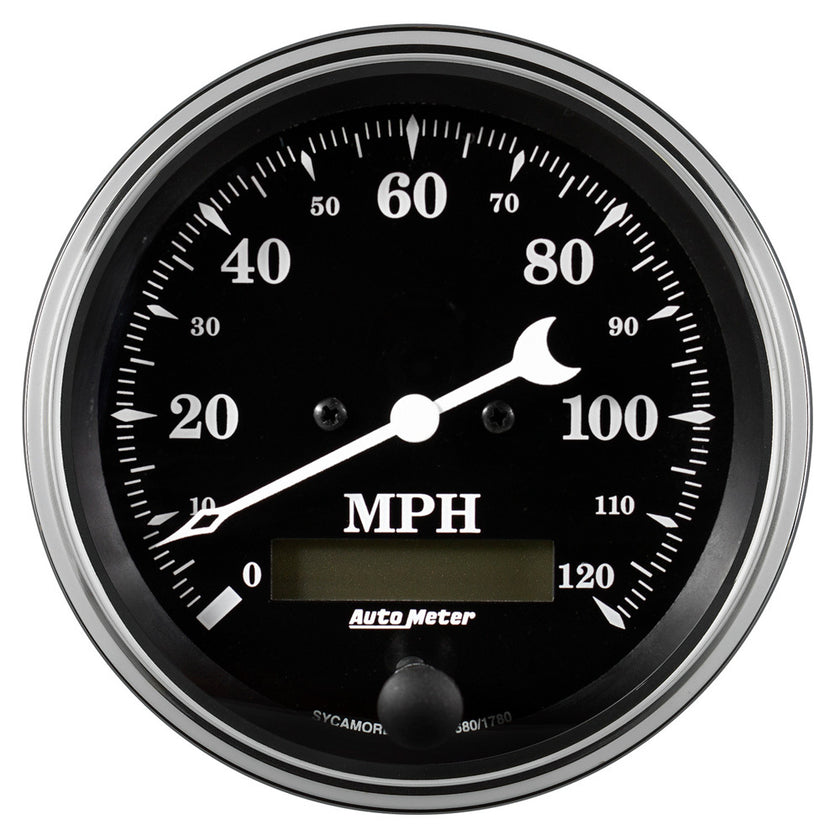 Traditional incandescent lighting illuminates around the perimeter of the dial