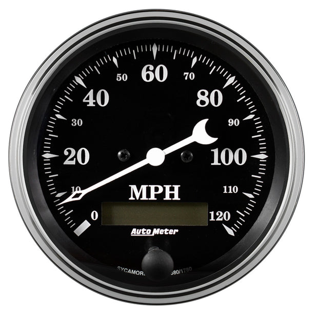 Traditional incandescent lighting illuminates around the perimeter of the dial