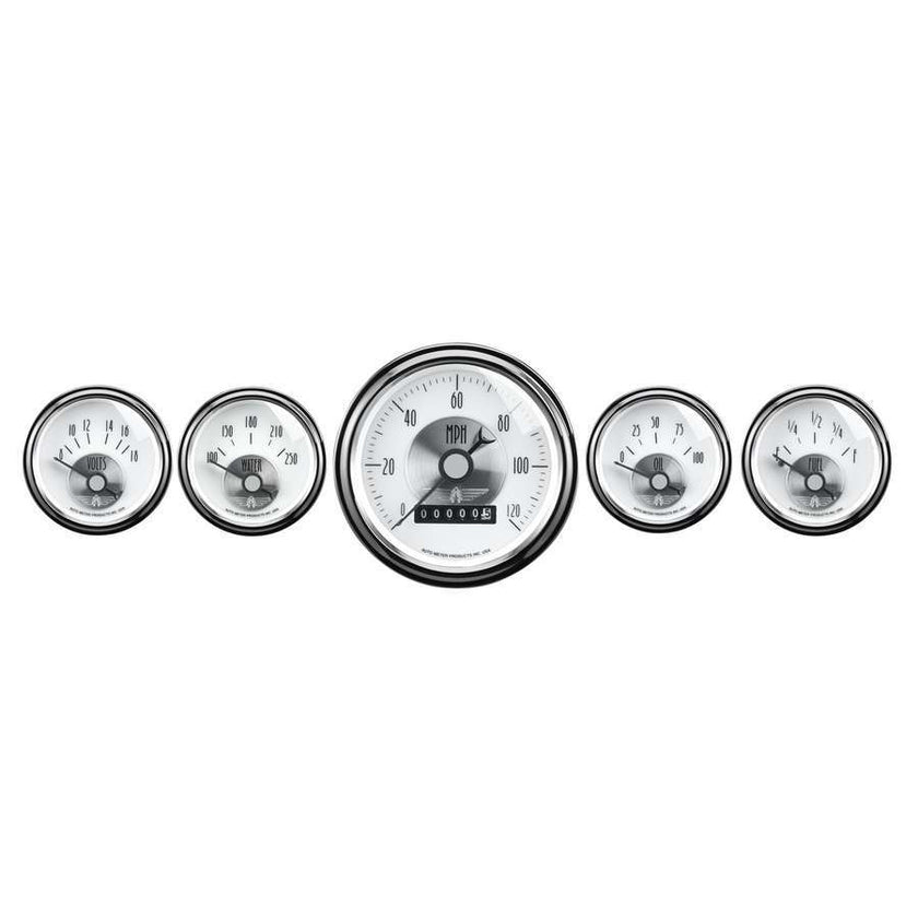 GAUGE KIT, 5 PC., 3 3/8" & 2 1/16" , ELEC. SPEEDO W/ WHEEL ODO, PRESTIGE PEARL