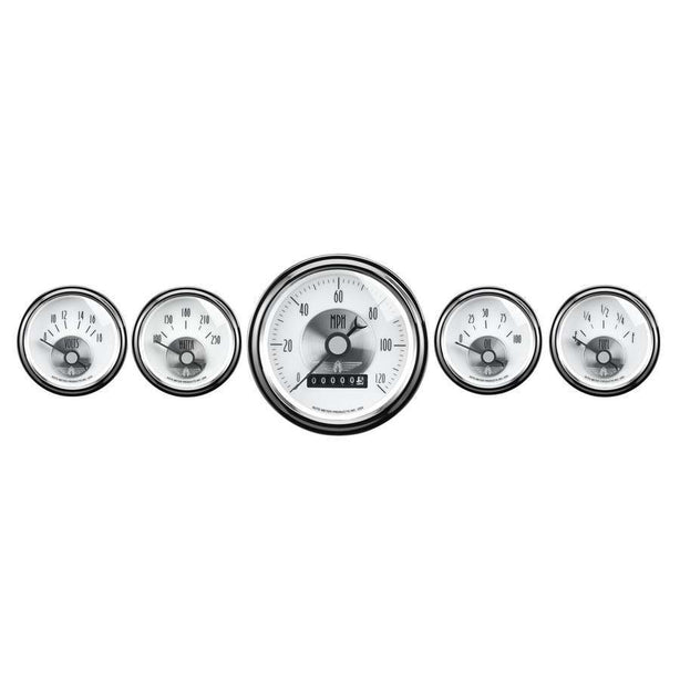 GAUGE KIT, 5 PC., 3 3/8" & 2 1/16" , ELEC. SPEEDO W/ WHEEL ODO, PRESTIGE PEARL