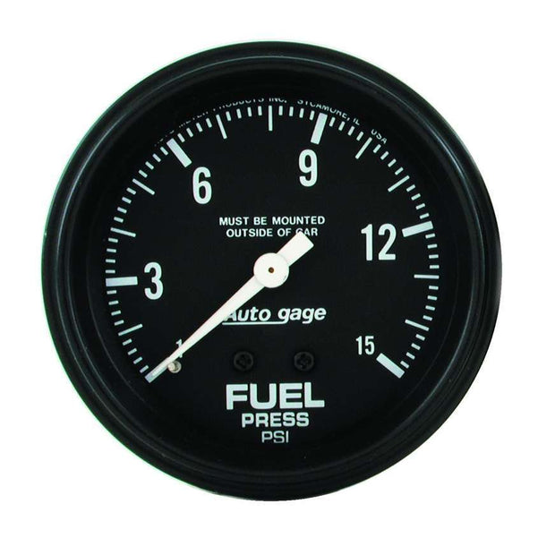GAUGE, FUEL PRESSURE, 2 5/8" 0-15PSI, MECHANICAL, BLACK, AUTOGAGE