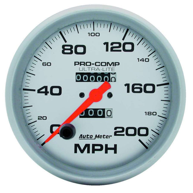 GAUGE, SPEEDOMETER, 5" , 200MPH, MECHANICAL, ULTRA-LITE