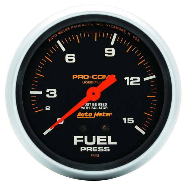 GAUGE, FUEL PRESS, 2 5/8", 15PSI, LIQUID FILLED MECH W/ISOLATOR, PRO-COMP