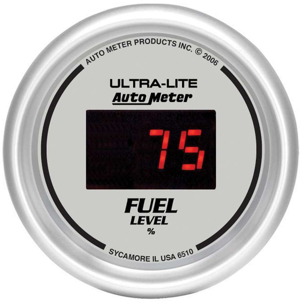 GAUGE, FUEL LEVEL, 2 1/16" , 0-280O PROGRAM., DIGITAL, SILVER DIAL W/ RED LED